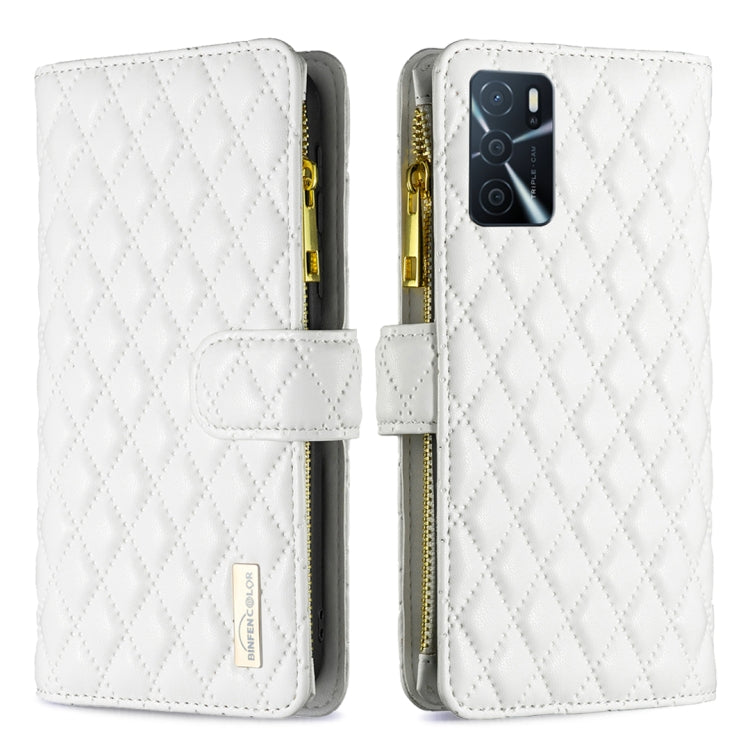 For OPPO A54 4G / A55 5G / A16 Diamond Lattice Zipper Wallet Leather Flip Phone Case