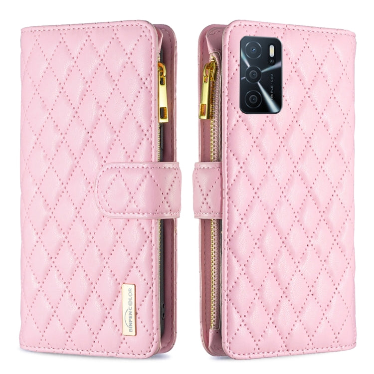 For OPPO A54 4G / A55 5G / A16 Diamond Lattice Zipper Wallet Leather Flip Phone Case