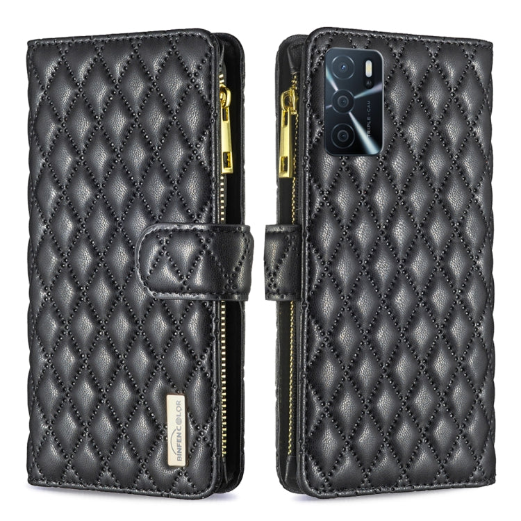 For OPPO A54 4G / A55 5G / A16 Diamond Lattice Zipper Wallet Leather Flip Phone Case