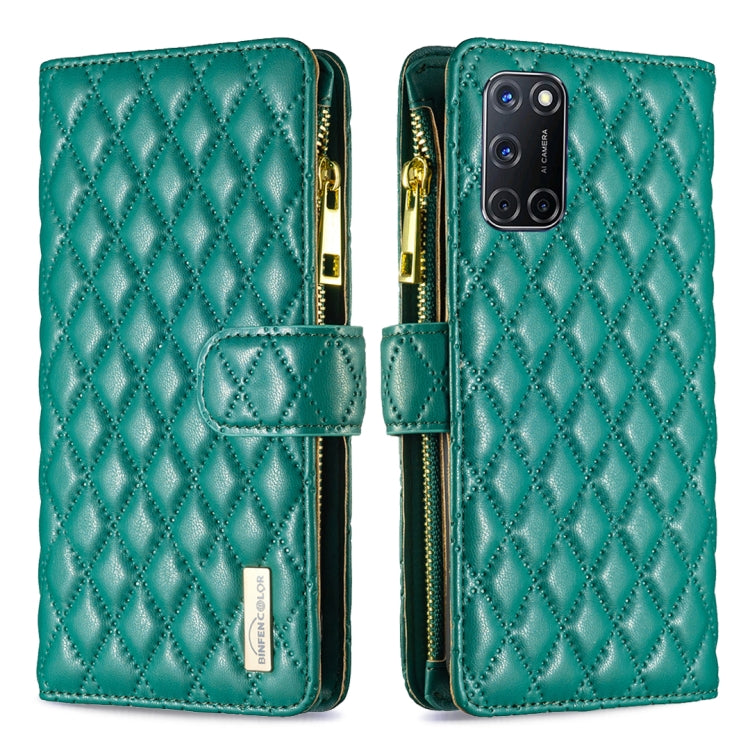 For OPPO A72 / A52 / A92 Diamond Lattice Zipper Wallet Leather Flip Phone Case