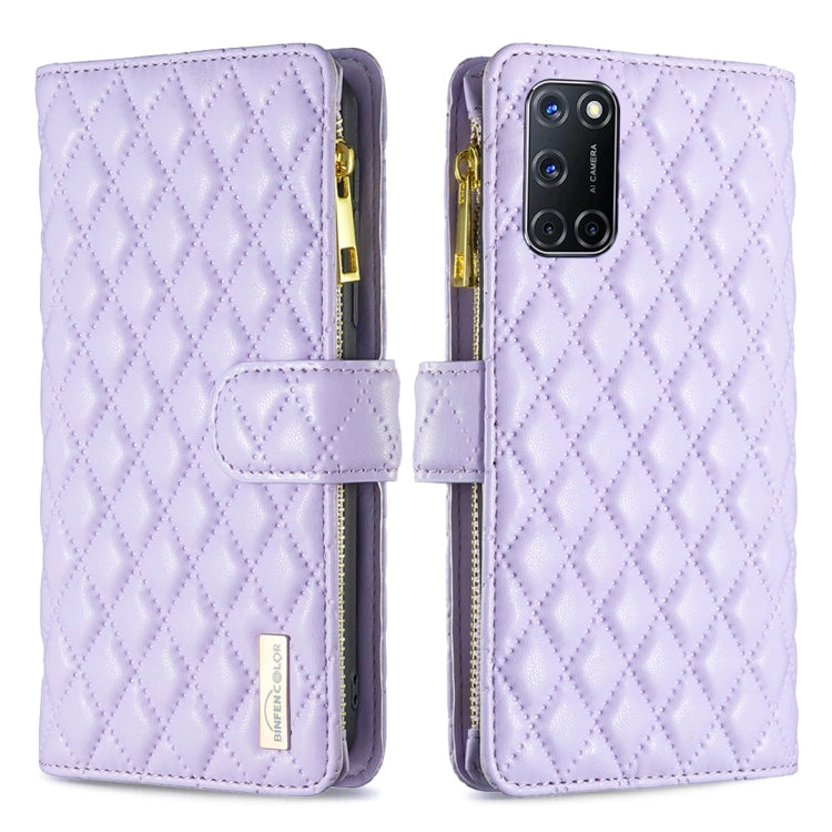 For OPPO A72 / A52 / A92 Diamond Lattice Zipper Wallet Leather Flip Phone Case