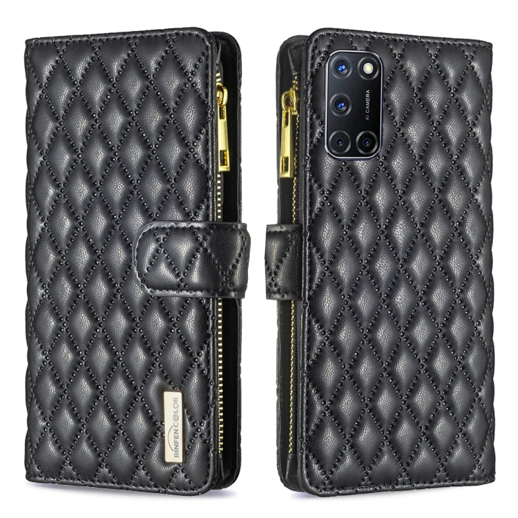 For OPPO A72 / A52 / A92 Diamond Lattice Zipper Wallet Leather Flip Phone Case