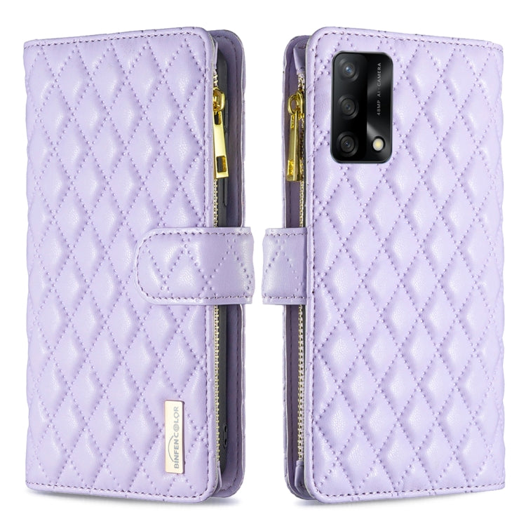 For OPPO A74 4G / F19 4G Diamond Lattice Zipper Wallet Leather Flip Phone Case