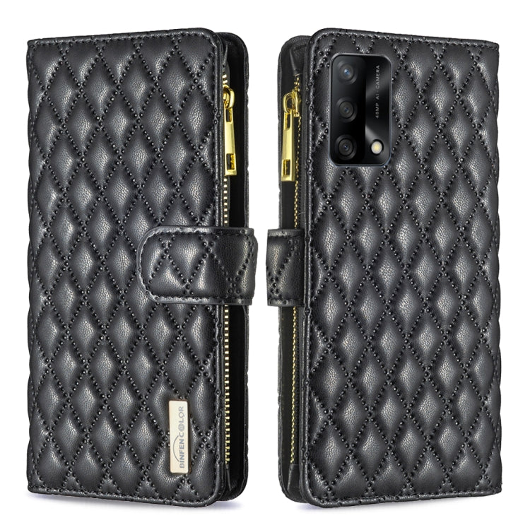 For OPPO A74 4G / F19 4G Diamond Lattice Zipper Wallet Leather Flip Phone Case