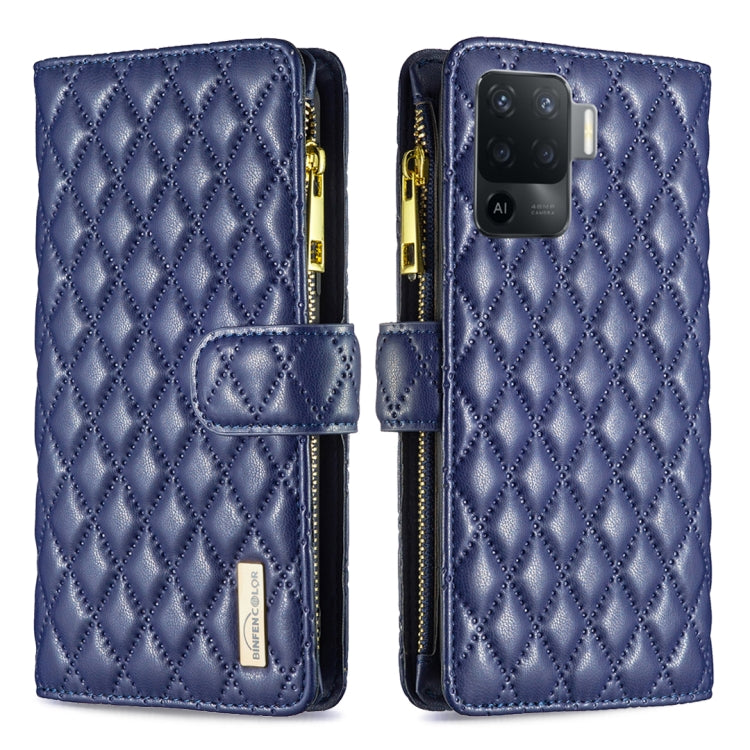 For OPPO A94 4G Diamond Lattice Zipper Wallet Leather Flip Phone Case