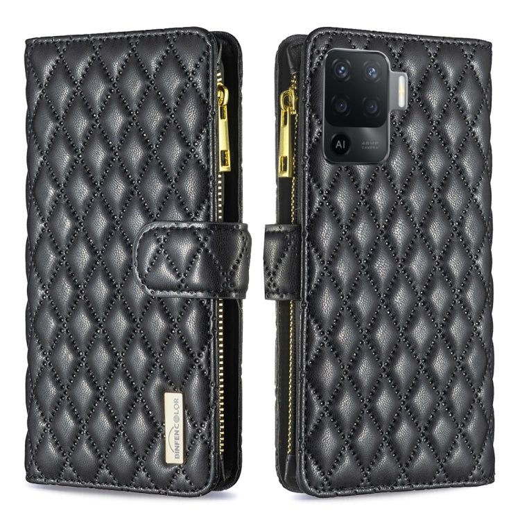 For OPPO A94 4G Diamond Lattice Zipper Wallet Leather Flip Phone Case