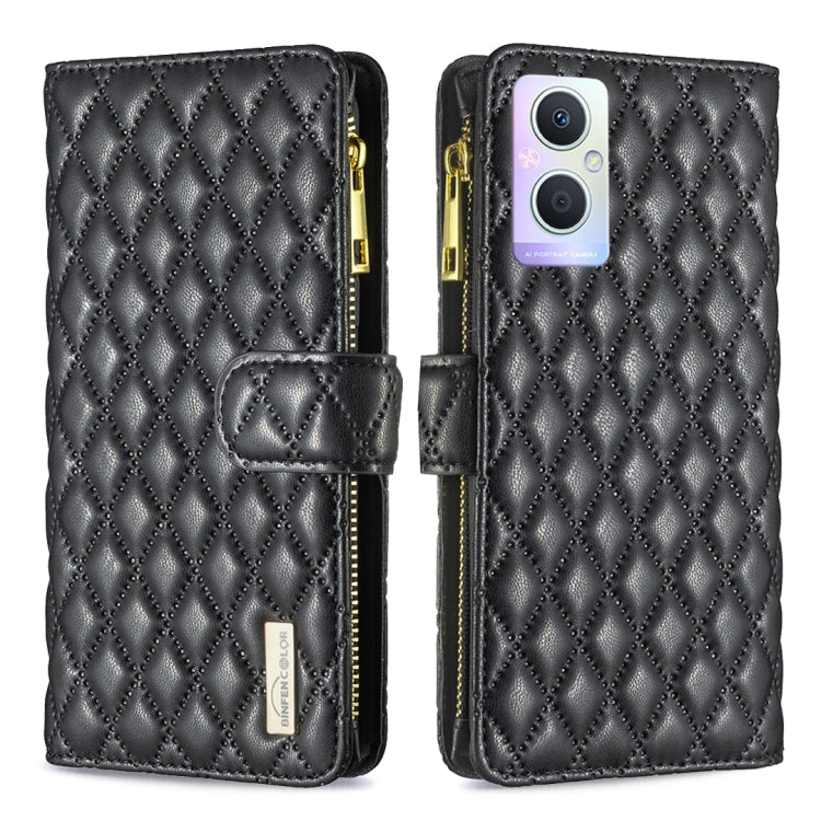 For OPPO A96 5G / Reno7 Z Diamond Lattice Zipper Wallet Leather Flip Phone Case
