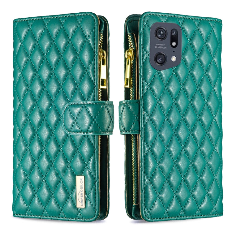 For OPPO Find X5 Pro Diamond Lattice Zipper Wallet Leather Flip Phone Case