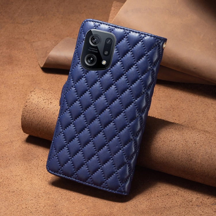 For OPPO Find X5 Diamond Lattice Zipper Wallet Leather Flip Phone Case