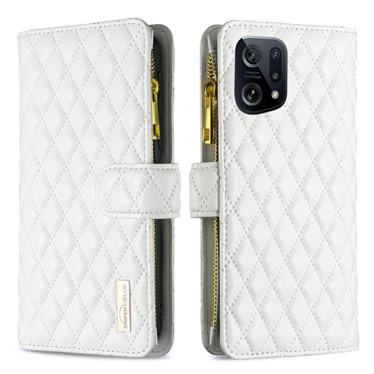 For OPPO Find X5 Diamond Lattice Zipper Wallet Leather Flip Phone Case
