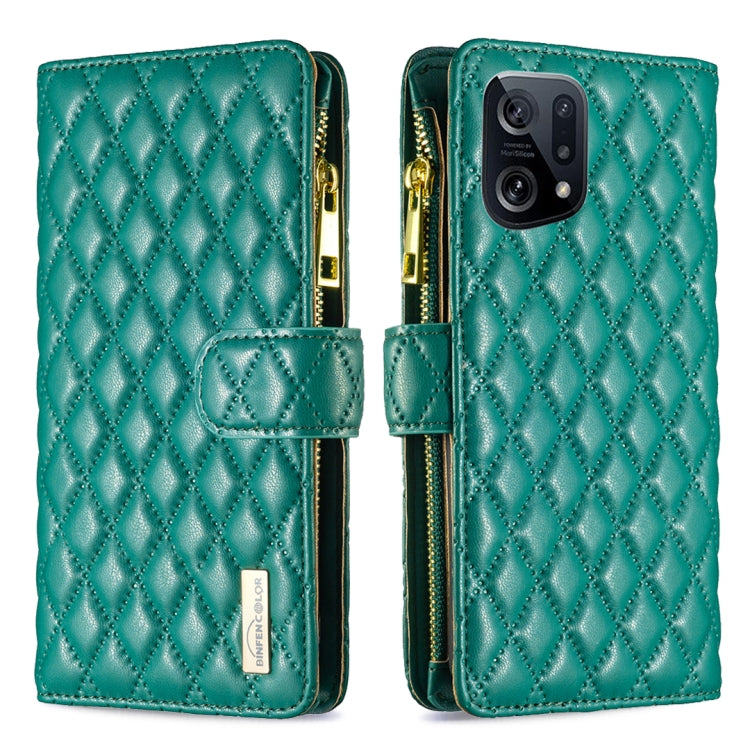For OPPO Find X5 Diamond Lattice Zipper Wallet Leather Flip Phone Case