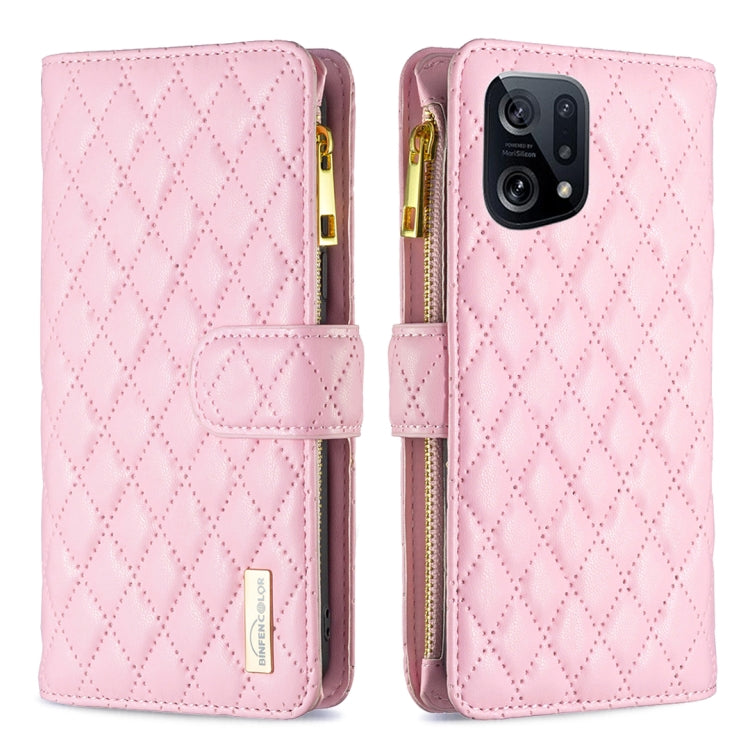 For OPPO Find X5 Diamond Lattice Zipper Wallet Leather Flip Phone Case