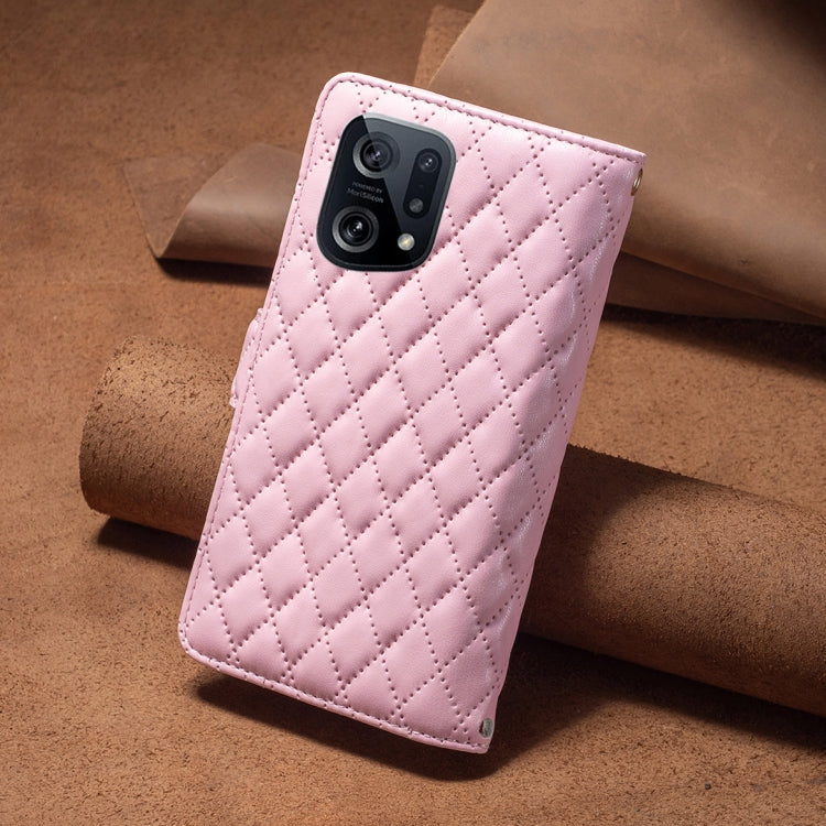 For OPPO Find X5 Diamond Lattice Zipper Wallet Leather Flip Phone Case