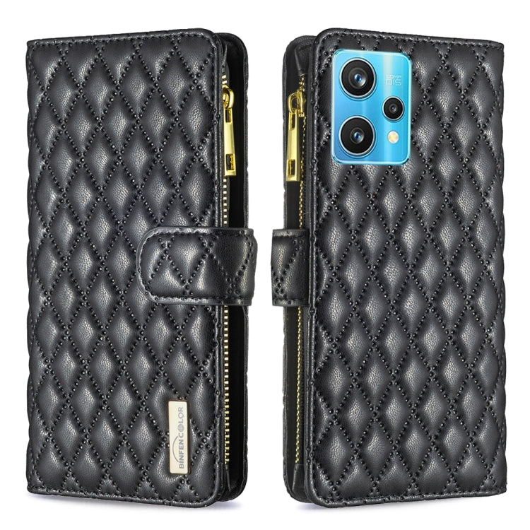 For OPPO Realme 9 Pro+ Diamond Lattice Zipper Wallet Leather Flip Phone Case