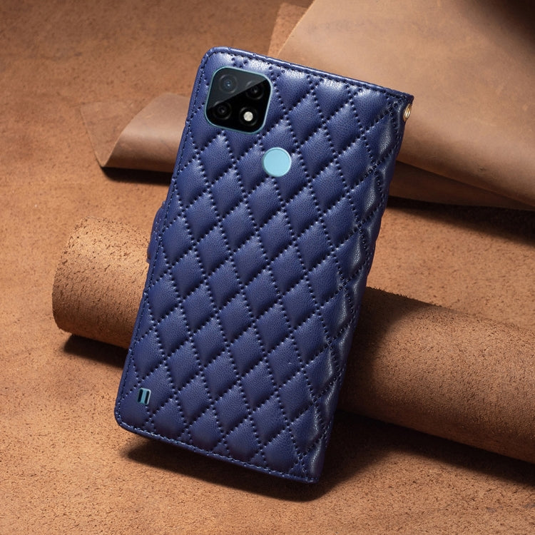 For OPPO Realme C21 / C20 Diamond Lattice Zipper Wallet Leather Flip Phone Case