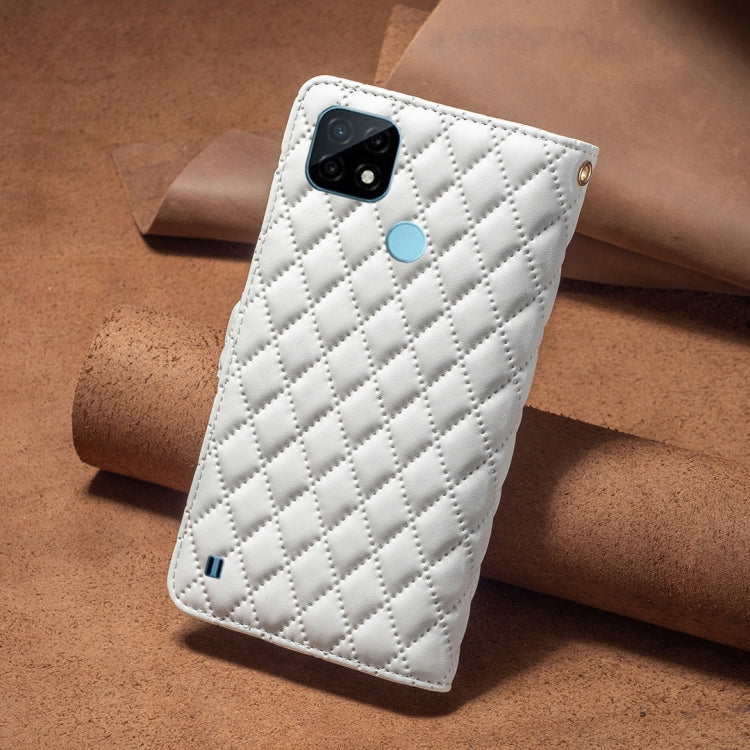 For OPPO Realme C21 / C20 Diamond Lattice Zipper Wallet Leather Flip Phone Case