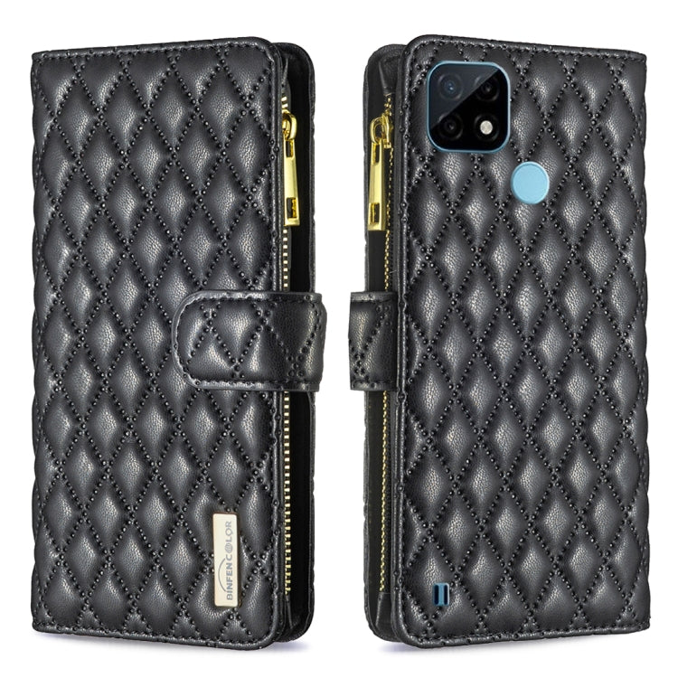For OPPO Realme C21 / C20 Diamond Lattice Zipper Wallet Leather Flip Phone Case