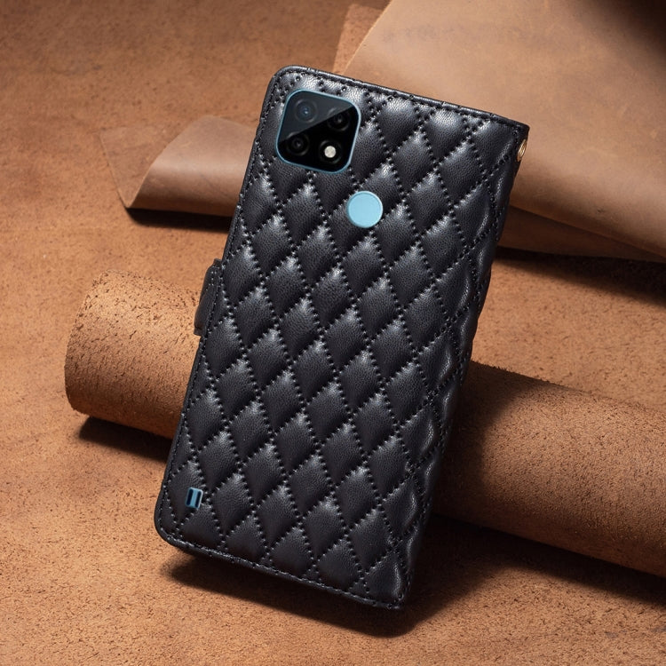 For OPPO Realme C21 / C20 Diamond Lattice Zipper Wallet Leather Flip Phone Case