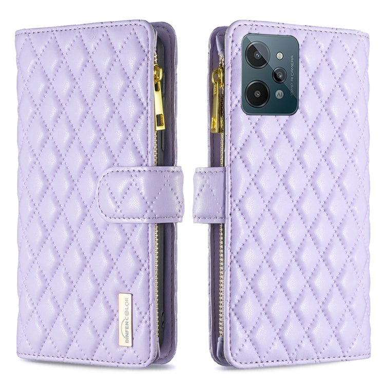 For OPPO Realme C31 Diamond Lattice Zipper Wallet Leather Flip Phone Case