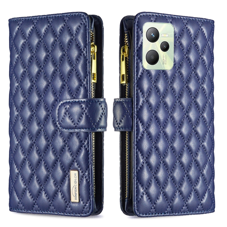 For OPPO Realme C35 Diamond Lattice Zipper Wallet Leather Flip Phone Case