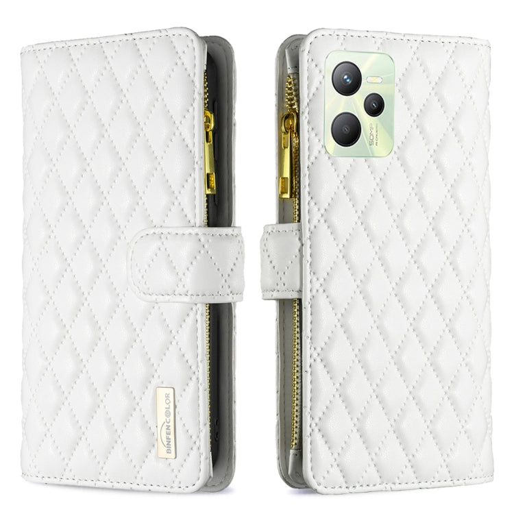 For OPPO Realme C35 Diamond Lattice Zipper Wallet Leather Flip Phone Case