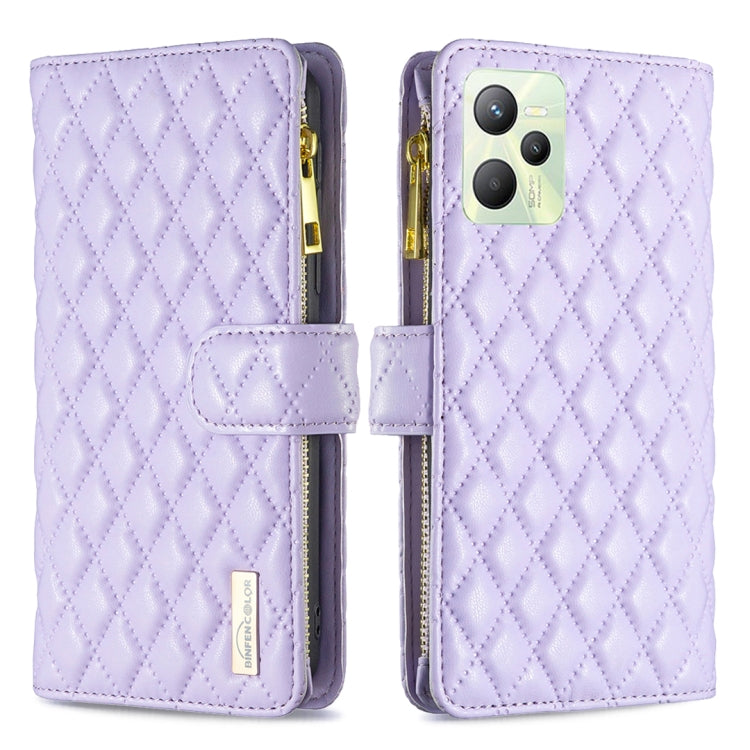 For OPPO Realme C35 Diamond Lattice Zipper Wallet Leather Flip Phone Case