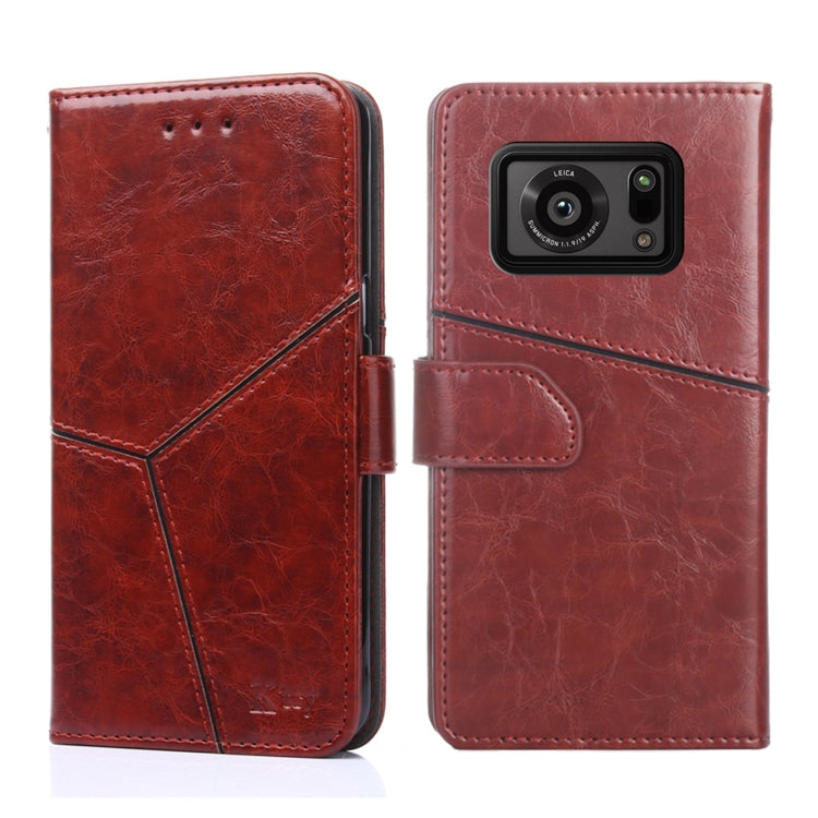 For Sharp Aquos R6 Geometric Stitching Horizontal Flip Leather Phone Case