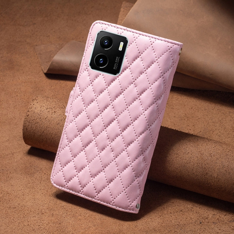 For vivo Y15s Diamond Lattice Zipper Wallet Leather Flip Phone Case