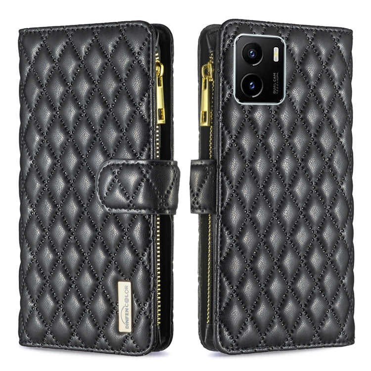 For vivo Y15s Diamond Lattice Zipper Wallet Leather Flip Phone Case