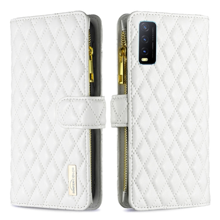 For vivo Y20 Diamond Lattice Zipper Wallet Leather Flip Phone Case
