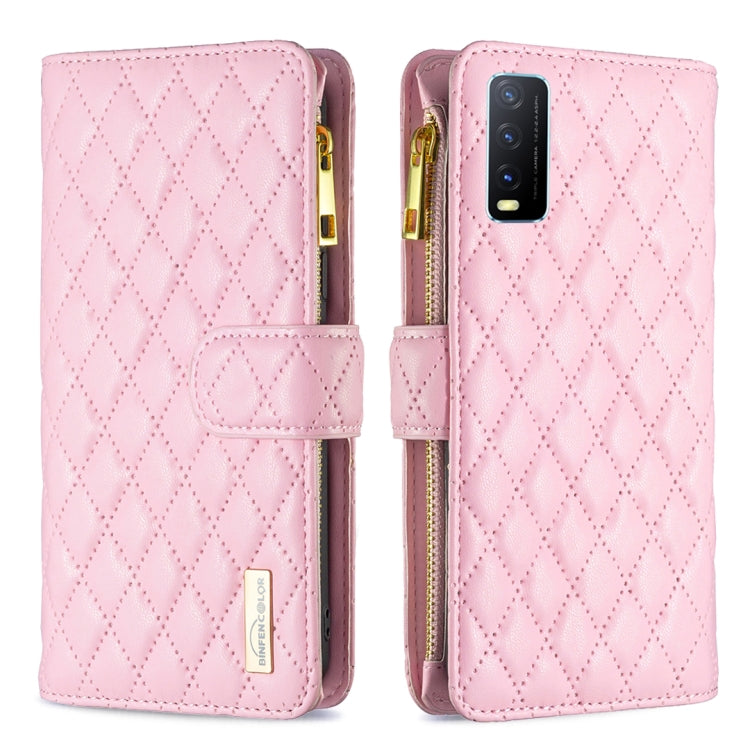 For vivo Y20 Diamond Lattice Zipper Wallet Leather Flip Phone Case