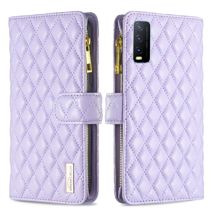 For vivo Y20 Diamond Lattice Zipper Wallet Leather Flip Phone Case
