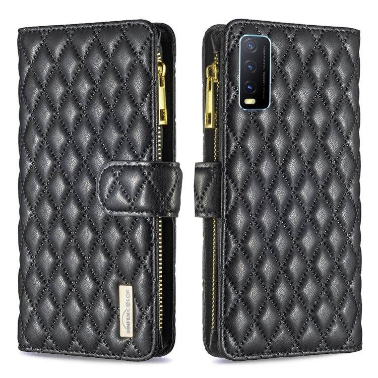For vivo Y20 Diamond Lattice Zipper Wallet Leather Flip Phone Case