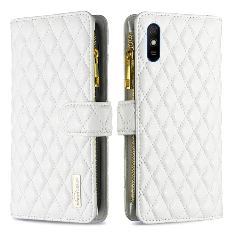 For Xiaomi Redmi 9A Diamond Lattice Zipper Wallet Leather Flip Phone Case