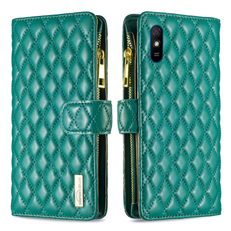 For Xiaomi Redmi 9A Diamond Lattice Zipper Wallet Leather Flip Phone Case