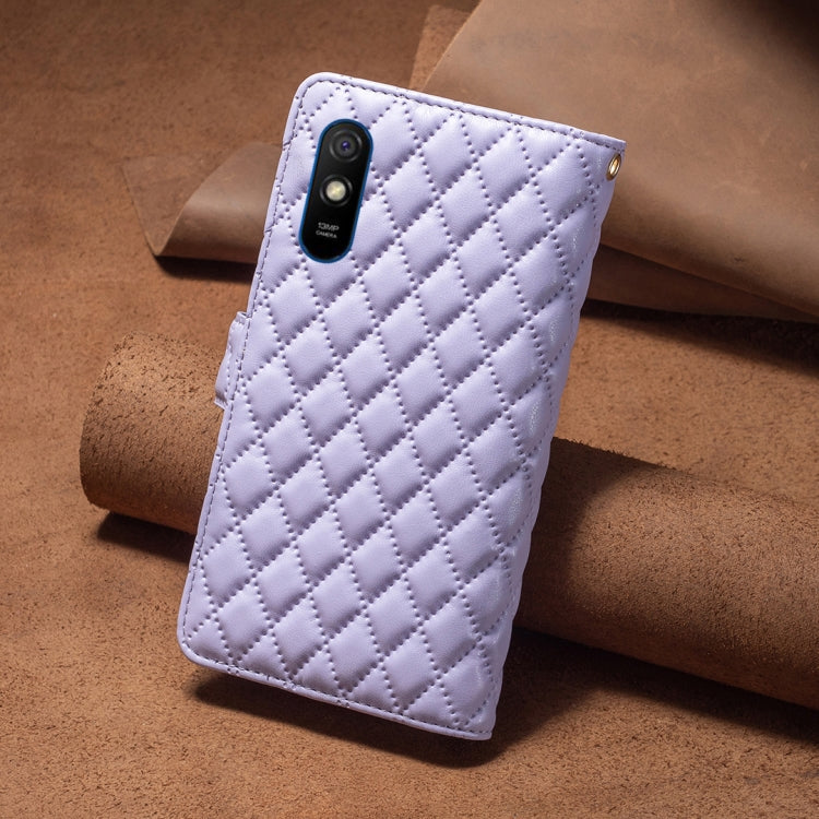 For Xiaomi Redmi 9A Diamond Lattice Zipper Wallet Leather Flip Phone Case