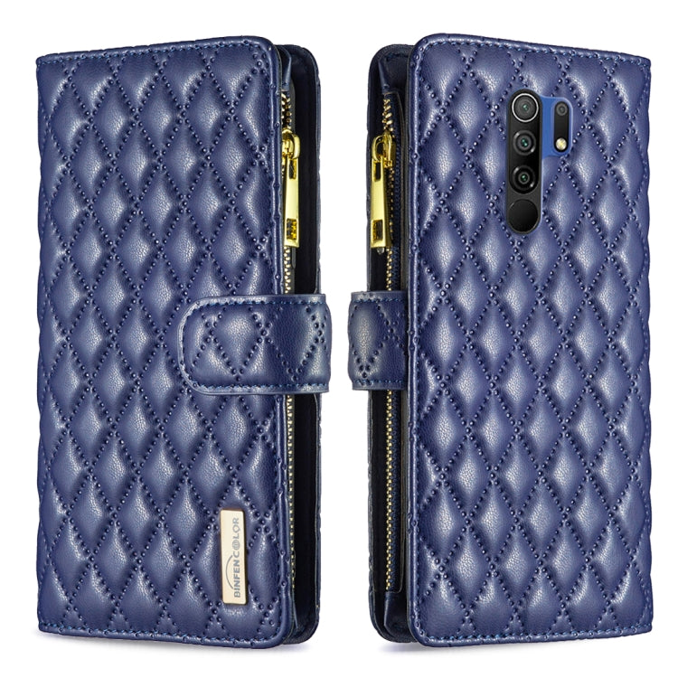 For Xiaomi Redmi 9 Diamond Lattice Zipper Wallet Leather Flip Phone Case