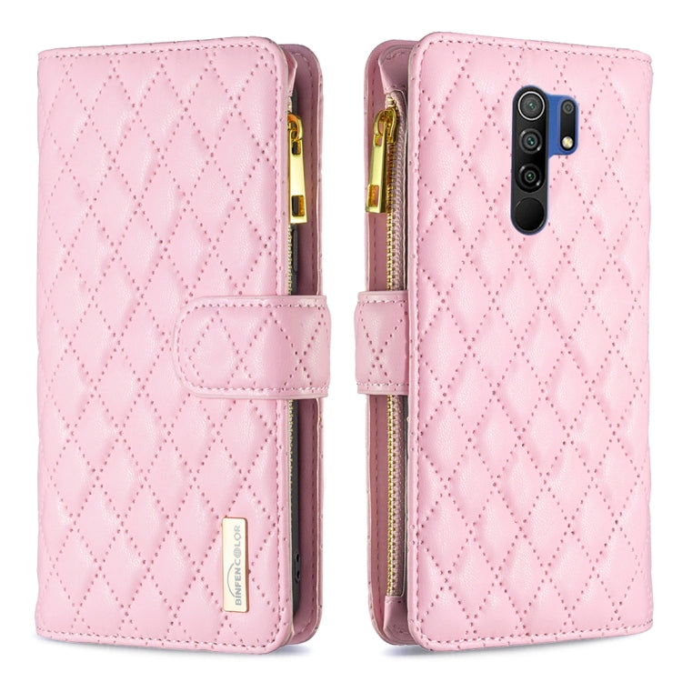For Xiaomi Redmi 9 Diamond Lattice Zipper Wallet Leather Flip Phone Case