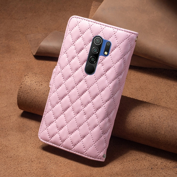 For Xiaomi Redmi 9 Diamond Lattice Zipper Wallet Leather Flip Phone Case