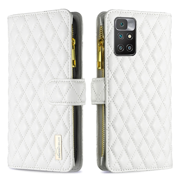 For Xiaomi Redmi 10/10 2022/Note 11 4G Diamond Lattice Zipper Wallet Leather Flip Phone Case