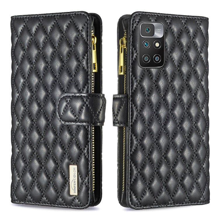 For Xiaomi Redmi 10/10 2022/Note 11 4G Diamond Lattice Zipper Wallet Leather Flip Phone Case