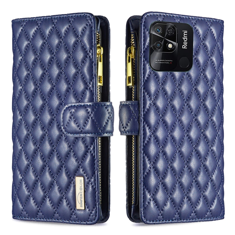 For Xiaomi Redmi 10C Diamond Lattice Zipper Wallet Leather Flip Phone Case