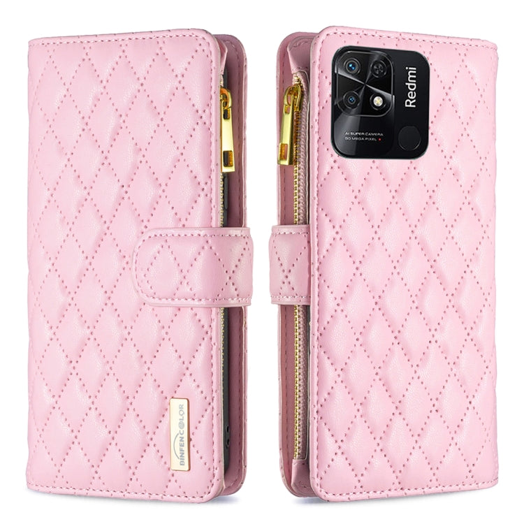For Xiaomi Redmi 10C Diamond Lattice Zipper Wallet Leather Flip Phone Case