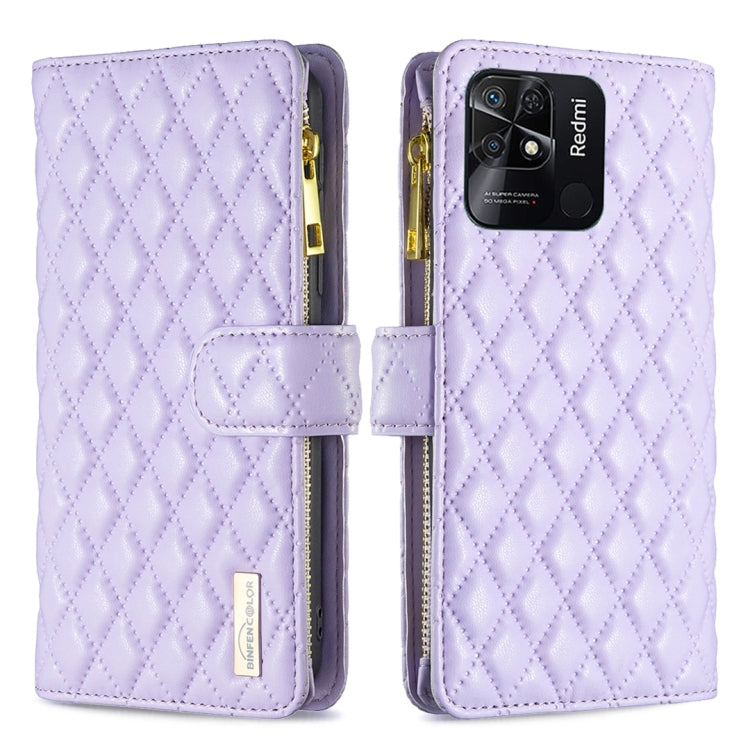 For Xiaomi Redmi 10C Diamond Lattice Zipper Wallet Leather Flip Phone Case