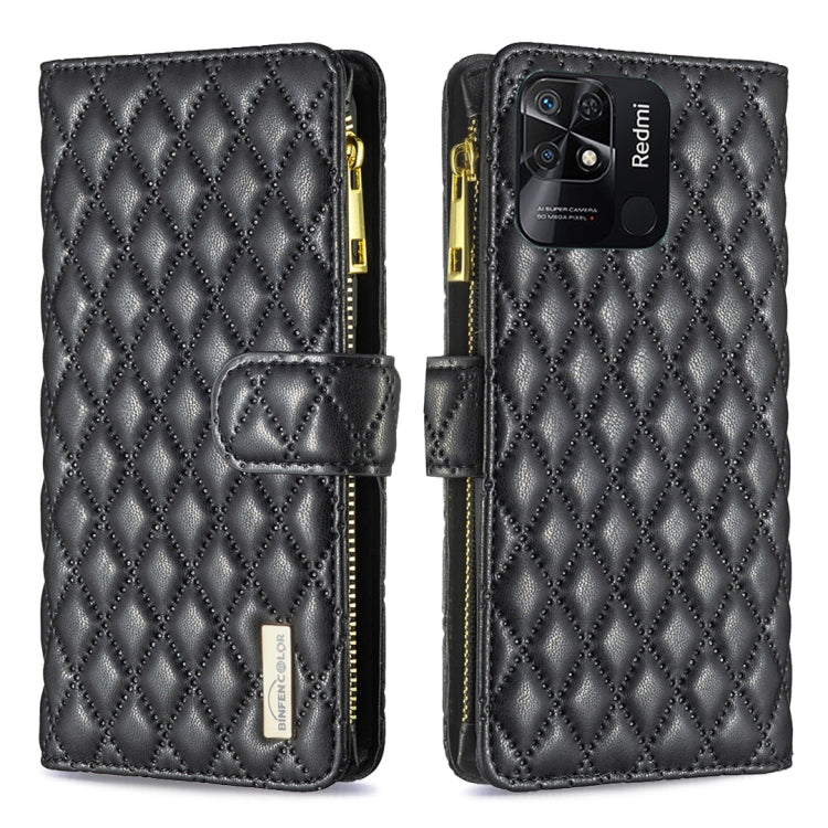 For Xiaomi Redmi 10C Diamond Lattice Zipper Wallet Leather Flip Phone Case
