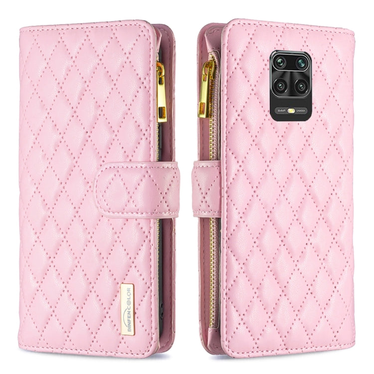 For Xiaomi Redmi Note 9 Pro Max Diamond Lattice Zipper Wallet Leather Flip Phone Case