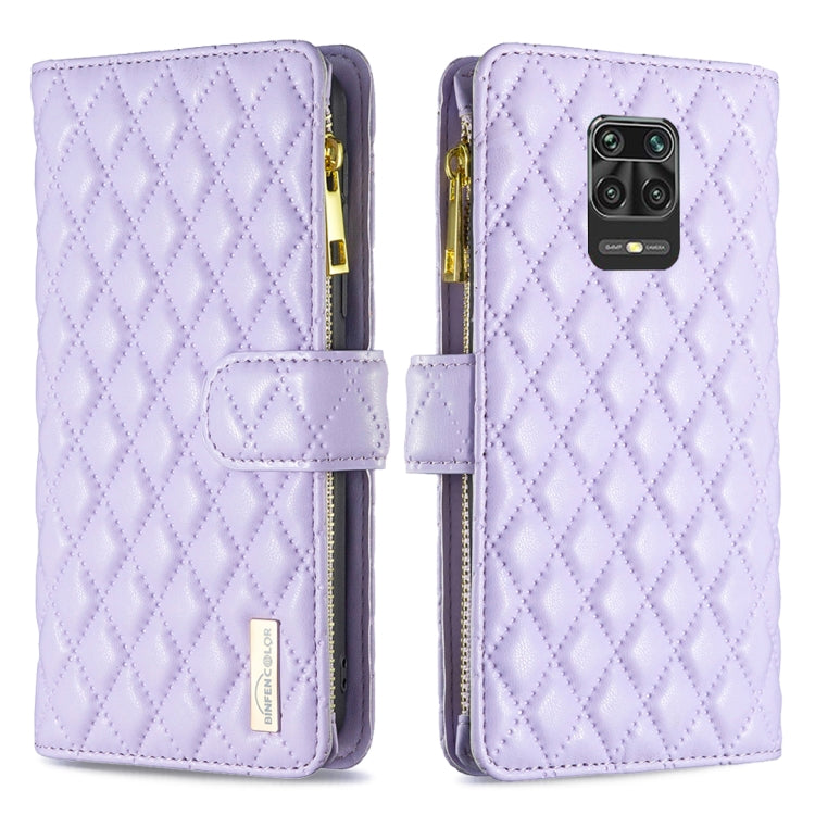 For Xiaomi Redmi Note 9 Pro Max Diamond Lattice Zipper Wallet Leather Flip Phone Case