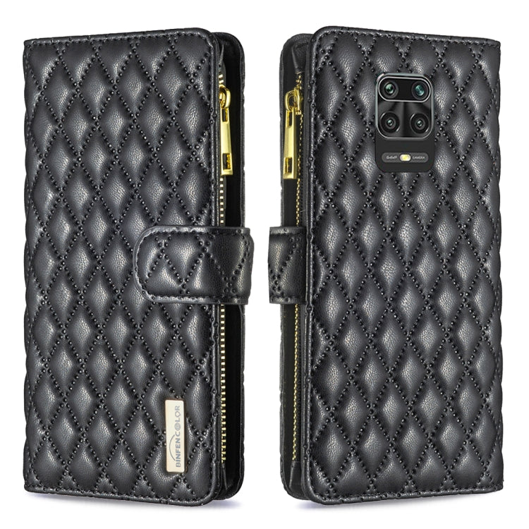 For Xiaomi Redmi Note 9 Pro Max Diamond Lattice Zipper Wallet Leather Flip Phone Case