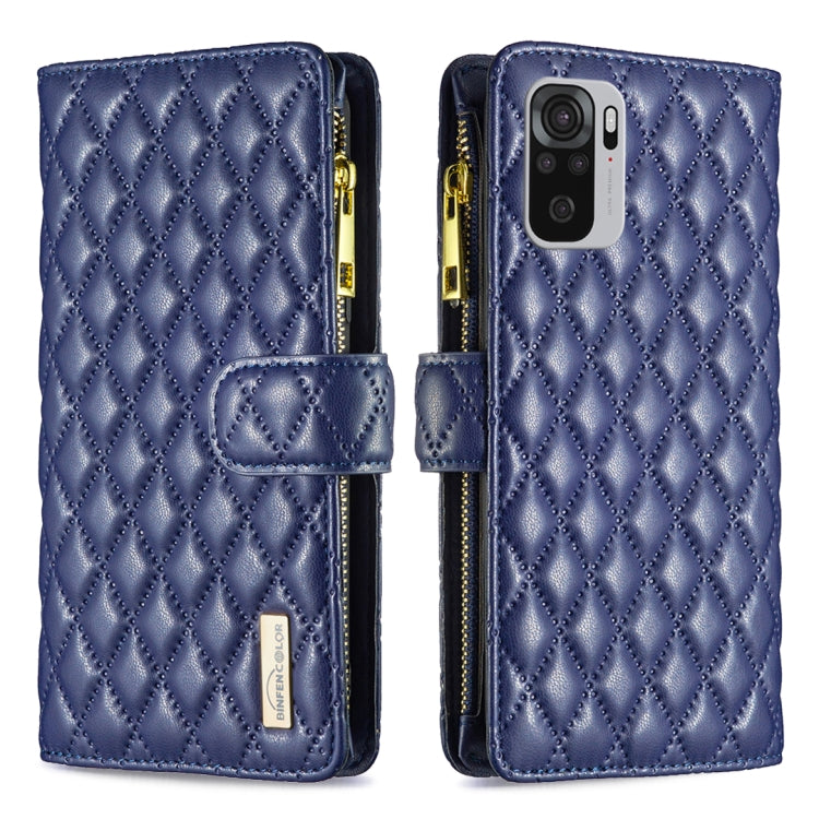For Xiaomi Redmi Note 10 4G / 10S Diamond Lattice Zipper Wallet Leather Flip Phone Case