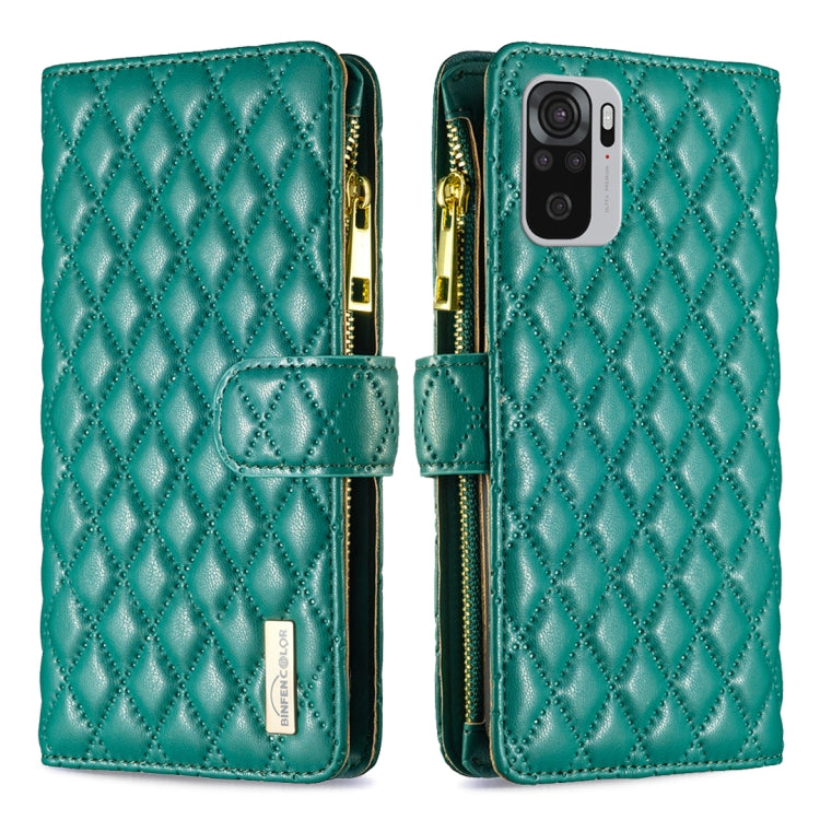 For Xiaomi Redmi Note 10 4G / 10S Diamond Lattice Zipper Wallet Leather Flip Phone Case